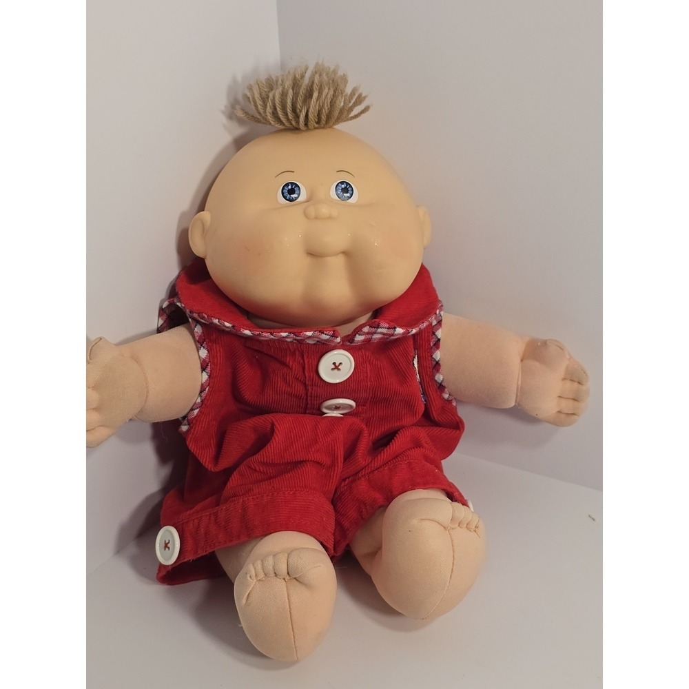 Cabbage Patch Kids 1982 Vintage Premmie Boy Doll Red Corduroy Overalls Blue Eyes - Picture 2 of 16